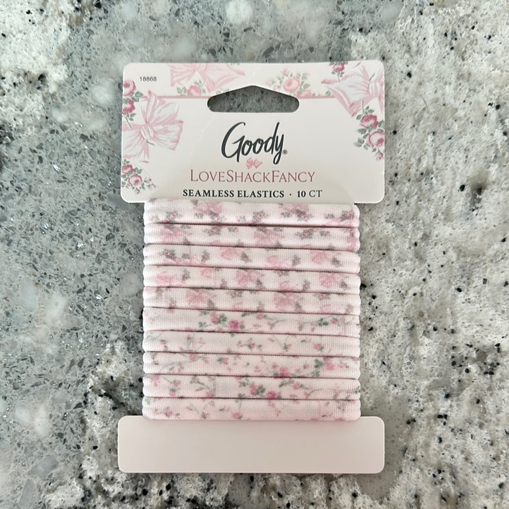 LoveShackFancy Pink Floral Hair Elastics - 10 Pack